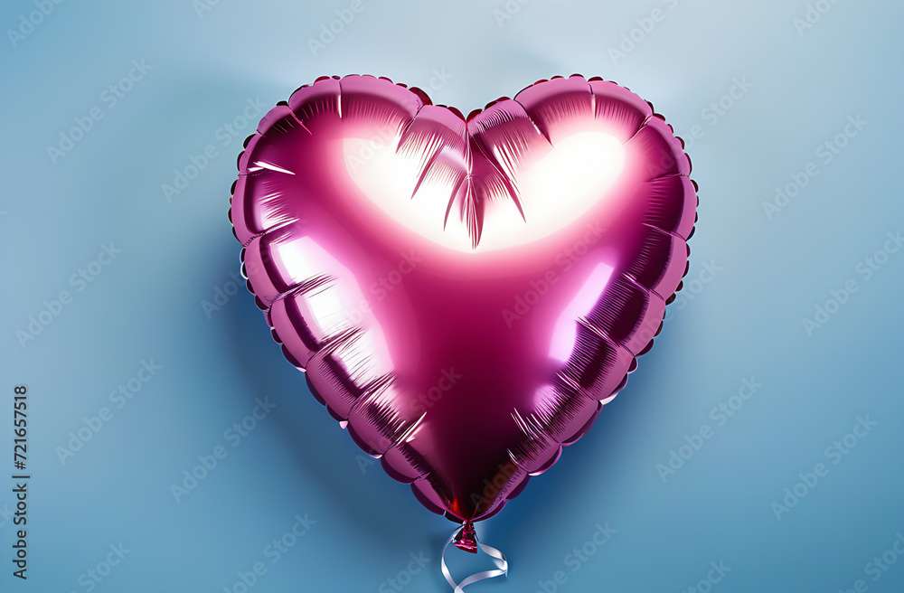 Big heart shaped foil balloon for the 14th of February happy Valentine's Day on a romantic background blue red and pink Big heart shaped foil balloon for the 14th of February happy Valentine's Day on a romantic background blue red and pink