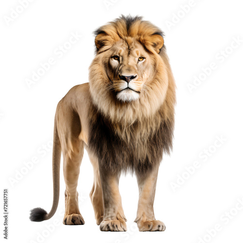 Portrait of a lion  full body standing isolated on white background