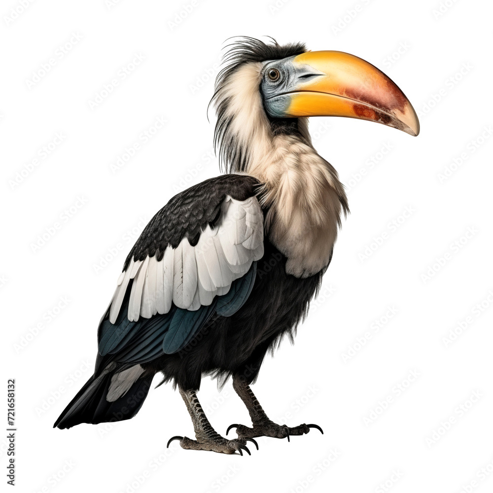 Obraz premium Font view of a hornbill bird full body isolated on white, transparent background