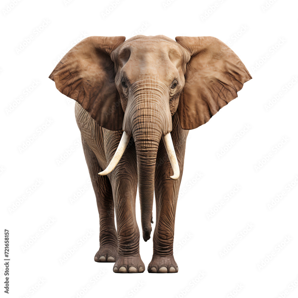 Obraz premium Portrait of an Elephant front view, full body standing isolated on transparent background