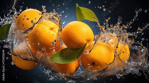Bunch of Oranges Falling Into Water photo