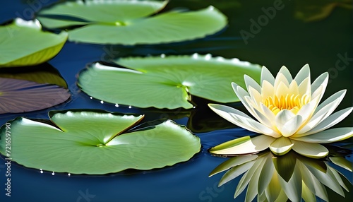 Beautiful white lotus flower with a green leaf blooming in the pond.