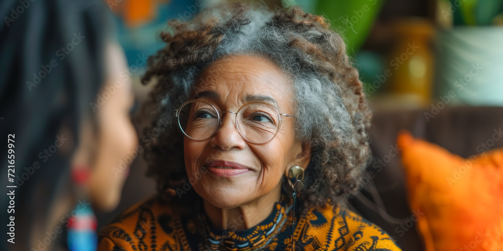 African American elderly woman looking at her daughter with admiration