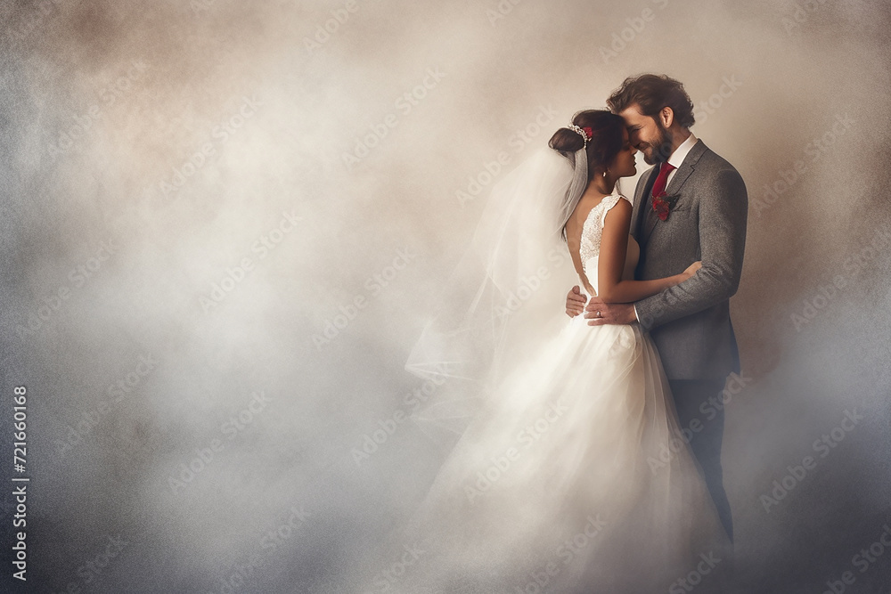 A tender moment between bride and groom enveloped in soft light. A tender moment between bride and groom enveloped in soft light.