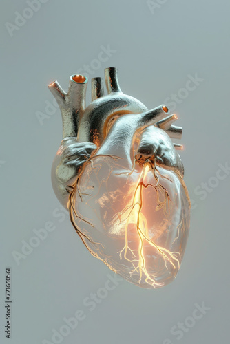Obraz na płótnie 3D Heart Model with Golden Electric Pulse, Generative AI w salonie