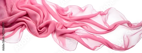 Flying pink silk chiffon fabric on a white background. Weightless silk fabric.