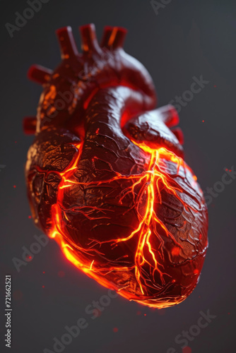 3D Model Heart with Orange Electric Pulse, Generative AI © illuminating images