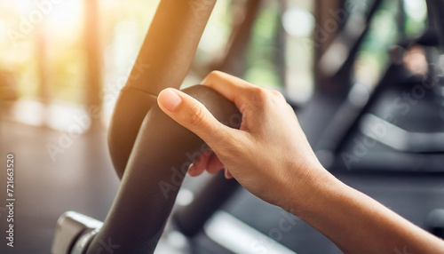 woman's hand, bathed in morning sunlight, pushing up in a gym, symbolizing determination and wellness