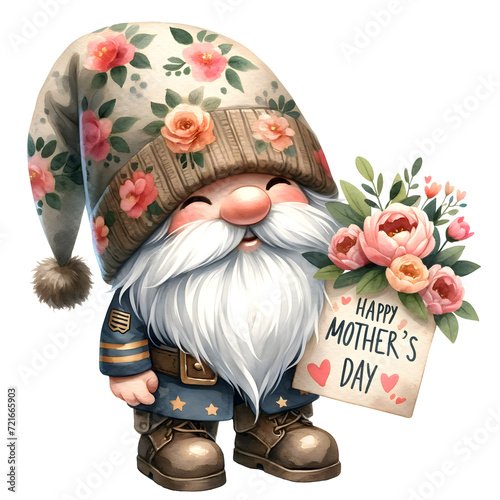Cute Watercolor Gnome Mother's Day Clipart Illustration