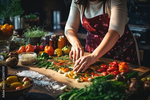Young woman cooking in the kitchen at home. Healthy food concept. a woman' prepares vegetable ingredients for cooking. The Concept Of Healthy Eating. Food concept.