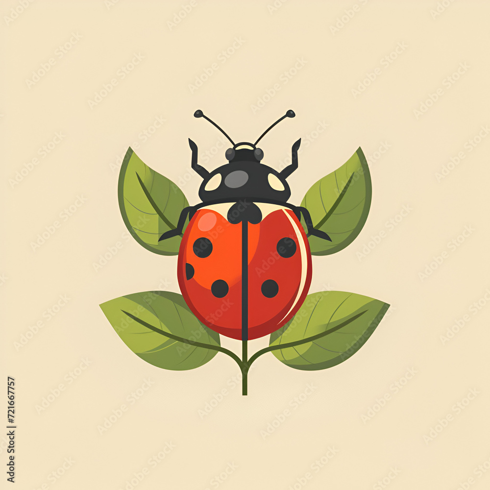 Fototapeta premium A logo illustration of a red ladybug on a green background. Created with generative AI.