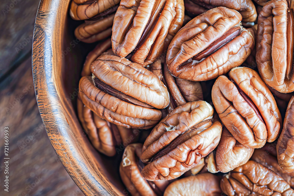 Abstract composition, delicious Pecan inside round bowl, food concept, April, generative ai Abstract composition, delicious Pecan inside round bowl, food concept, April, generative ai