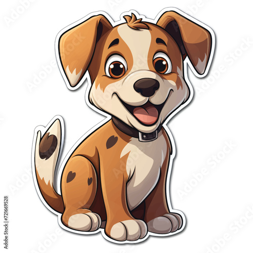 A Sticker Template of Dog Cartoon Character  Isolated.