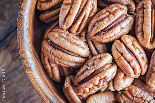 Abstract composition, delicious Pecan inside round bowl, food concept, April, generative ai