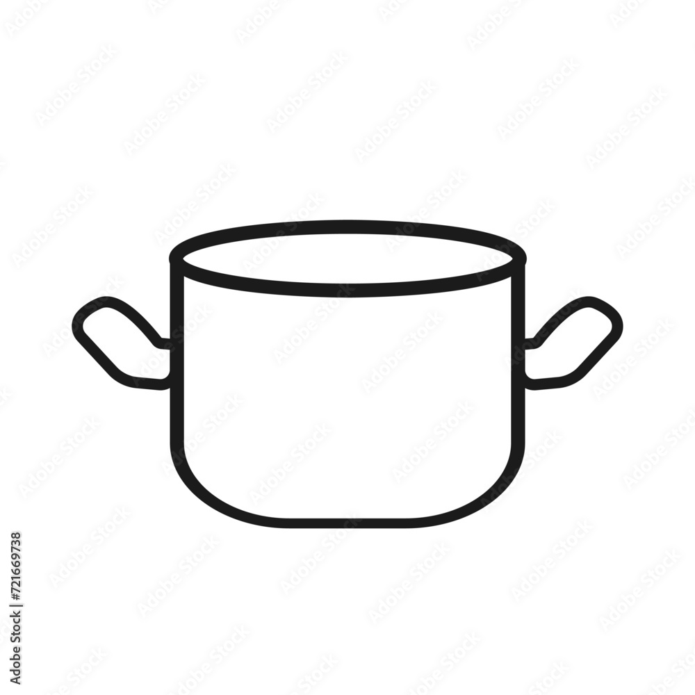 Very simple pot line vector icon, pictogram. Cooking black label, cooking pot symbol, boiling time outline vector illustration isolated on white background