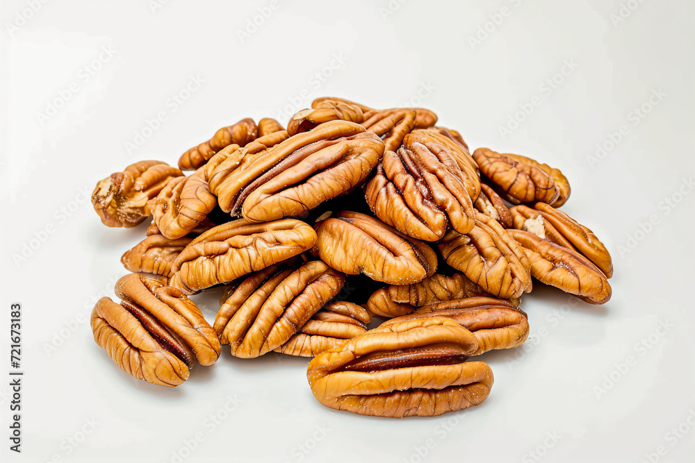 Pecan isolated on white abstract background, food concept, April, generative ai Pecan isolated on white abstract background, food concept, April, generative ai