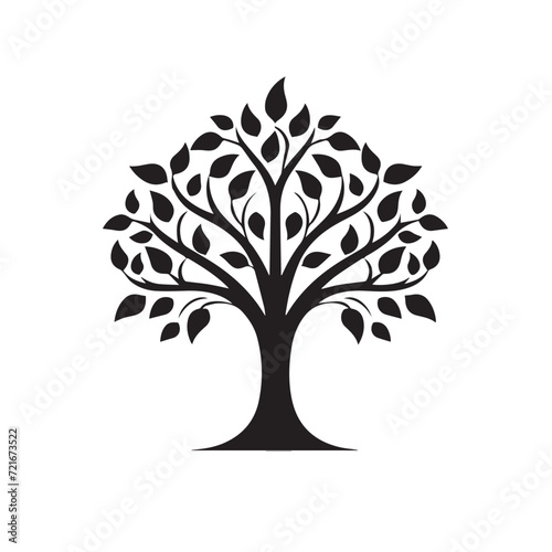 Simple Logo of a Peepal Tree, 2D Flat Vector Style.