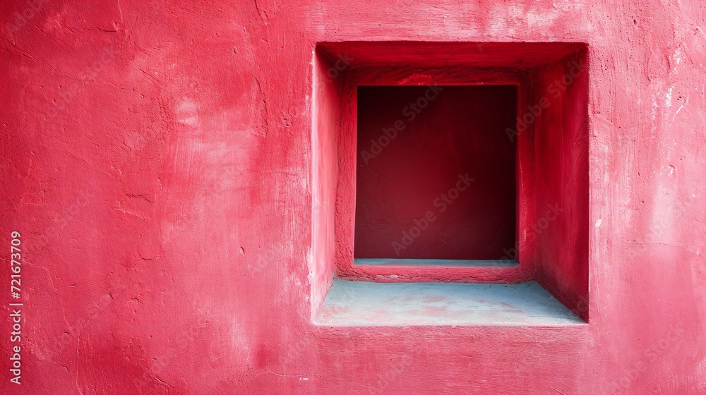Deep Crimson Niche Standing Out on a Textured Wall Deep Crimson Niche Standing Out on a Textured Wall