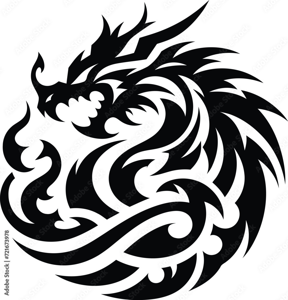modern tribal tattoo dragon, fantasy, abstract line art of mythology creature, minimalist contour. Vector modern tribal tattoo dragon, fantasy, abstract line art of mythology creature, minimalist contour. Vector