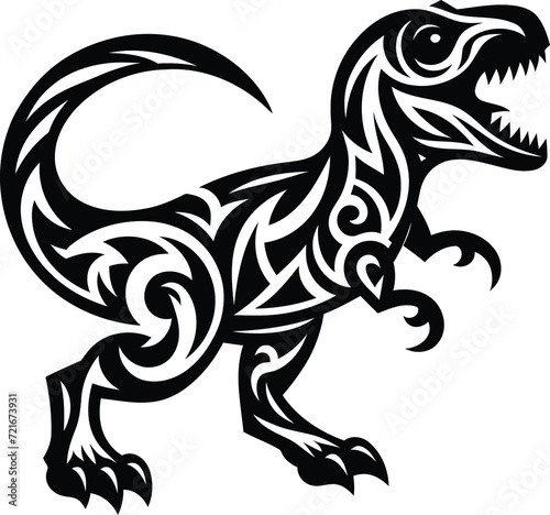 modern tribal tattoo t-rex, tyrannosaurus, abstract line art of dinosaurs, minimalist contour. Vector