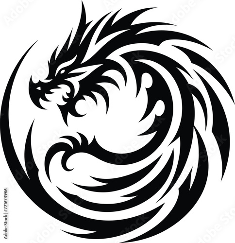 modern tribal tattoo dragon, fantasy, abstract line art of mythology creature, minimalist contour. Vector © orion