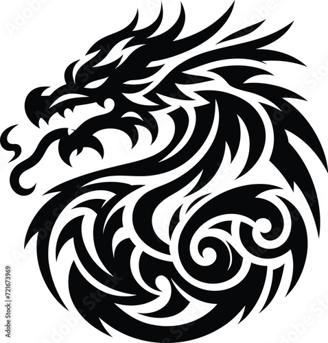 modern tribal tattoo dragon  fantasy  abstract line art of mythology creature  minimalist contour. Vector