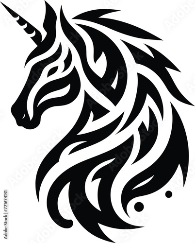 modern tribal tattoo unicorn, abstract line art of mythology creatures, fantasy, minimalist contour. Vector