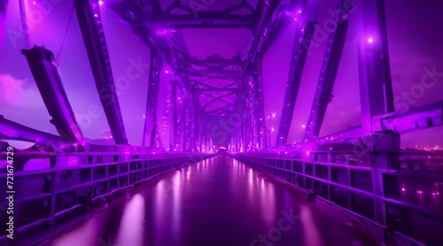 a bridge illuminated in purple photo