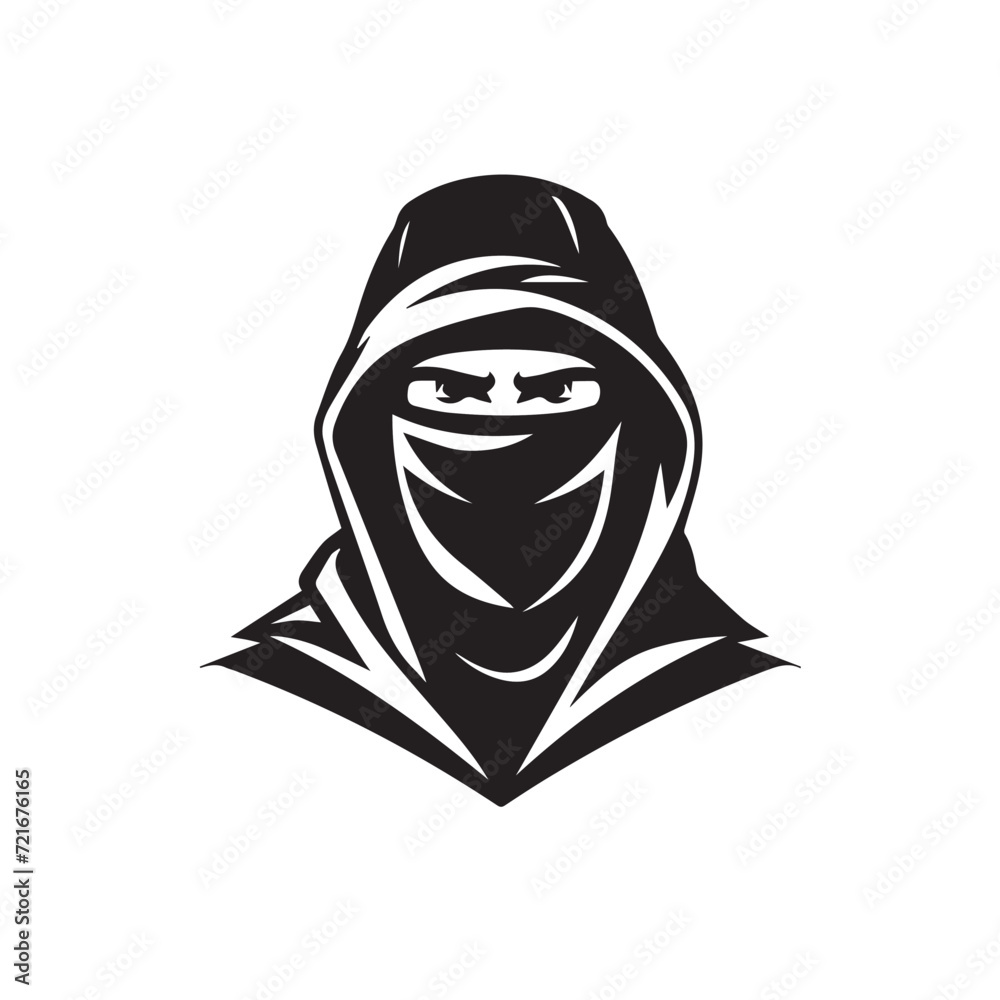 Simple Logo of a Thief in Cap, Flat Line Black.
