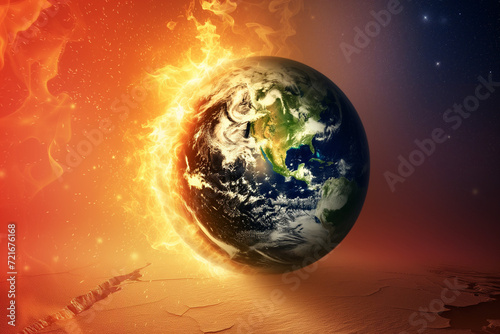 
Climate change impact. Rising temperatures crisis. Melting ice caps. Environmental consequences. Earth's warming. Weather extremes. Climate crisis visuals. Global climate emergency. photo