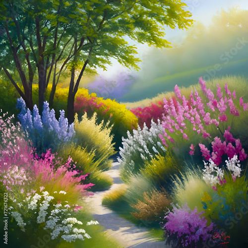 Beautiful scenery landscape in the morning painting style background jpg.