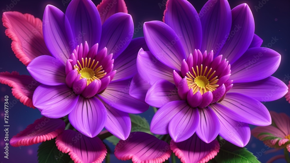 Obraz premium Colorful dahlia glowing flower floral Clipart, high quality resolution, beautiful flowers, 3d design