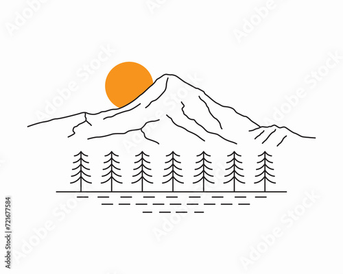 Mt Hood Portland Oregon in simply mono line vector illustration