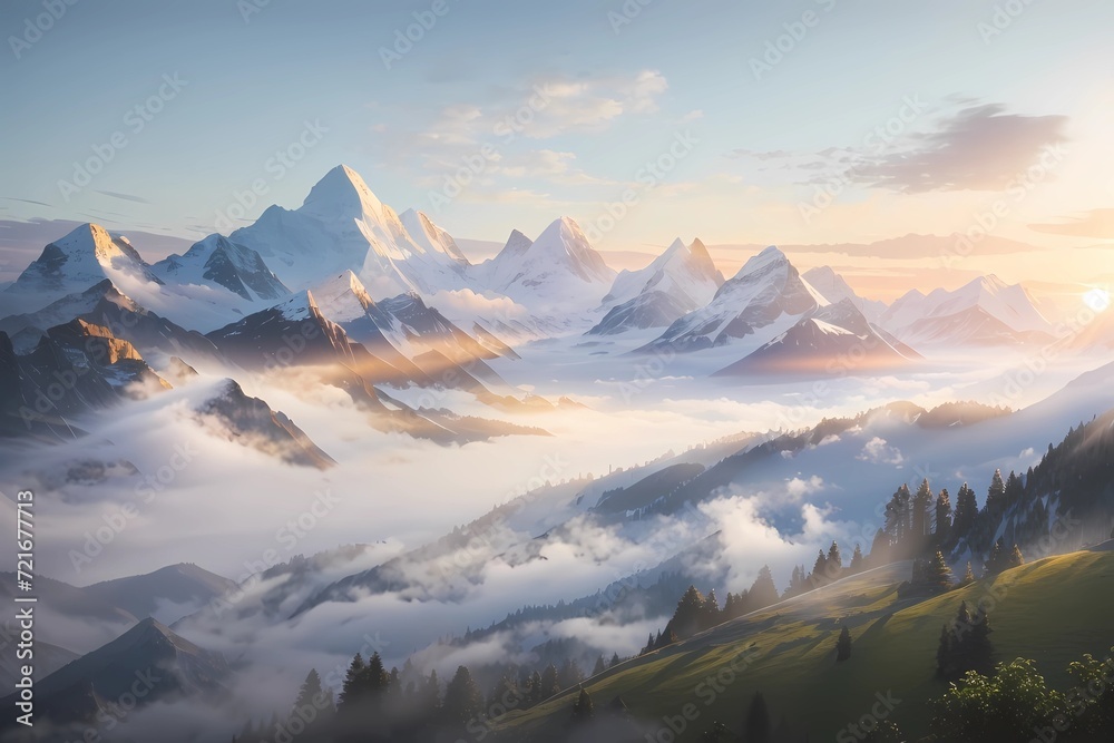 Tranquil Dawn: Serene Mountain Sunrise Painting
Tranquil Dawn: Serene Mountain Sunrise Painting