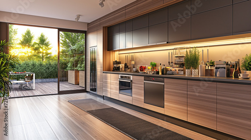 A Modern Kitchen with Wood Floors