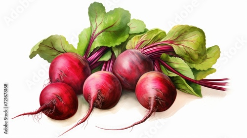 organic beets with fresh greens, isolated white background