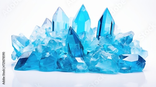 sparkling blue crystal display, isolated white background