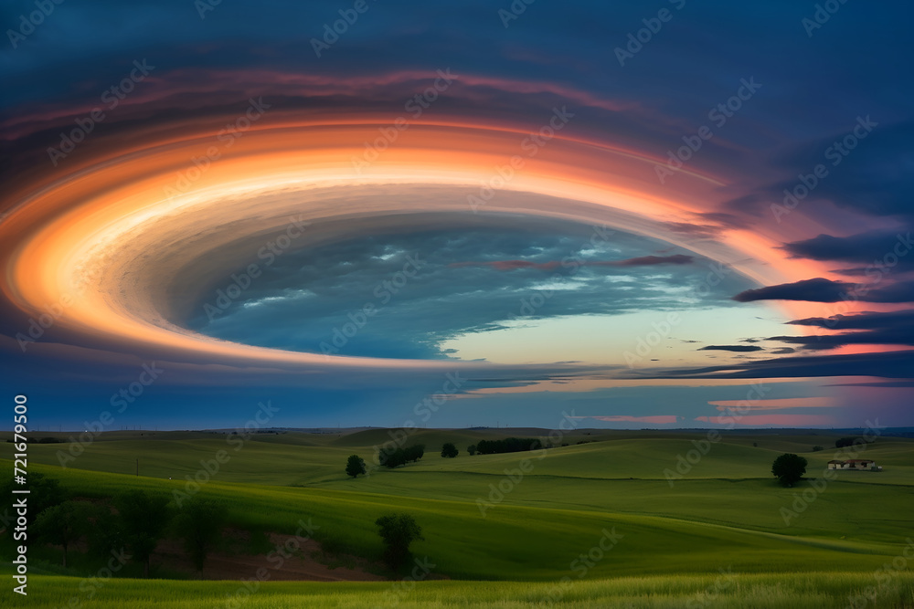 Fototapeta premium Sunset over Tuscany, Italy. Long exposure photograph.