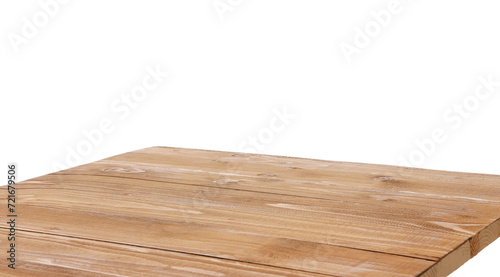 Empty light brown wooden table isolated on white
