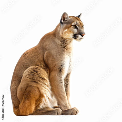 Cougar sitting on white background photo