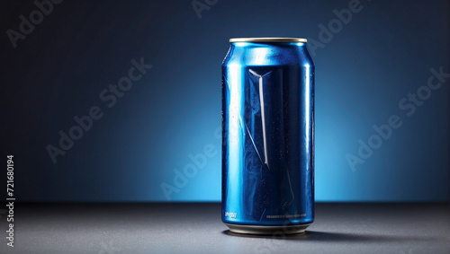  metallic drink can on Blue background photo