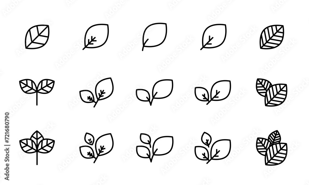 Φωτογραφία 葉っぱのアイコンセット/葉/芽/新芽/木の葉/枝葉/イラスト/ベクター