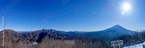 精進湖パノラマ台から見た富士山の絶景パノラマ情景