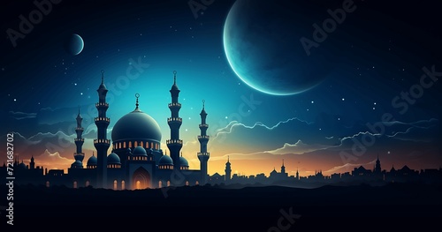 Beautiful mosque. Ramadan Kareem. generative ai © EngineerJahid