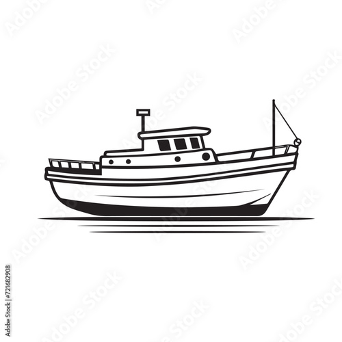 Boat in cartoon, doodle style . Image for t shirt. Isolated 2d vector illustration in logo, icon, sketch style, Eps 10, black and white. AI Generative © Alexey