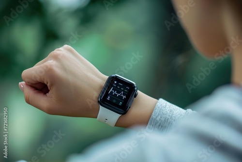 Close up of hand touching smartwatch on the screen, gadget for fitness active lifestyle.