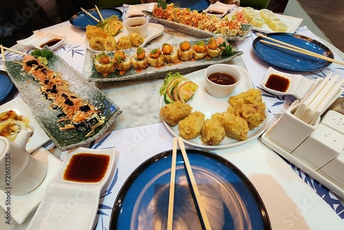 Harumaki Platter served with Sushi rolls platter 