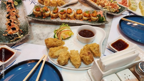 Harumaki Platter served with Sushi rolls platter 