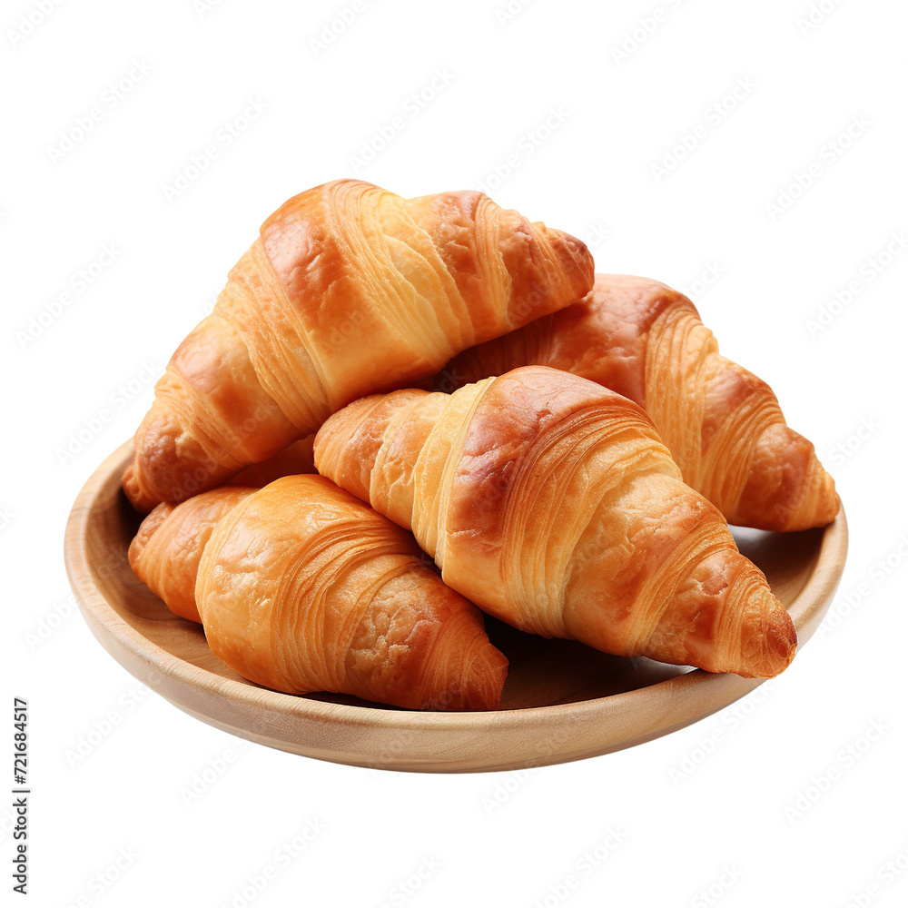 Croissants on plate isolated on transparent or white background