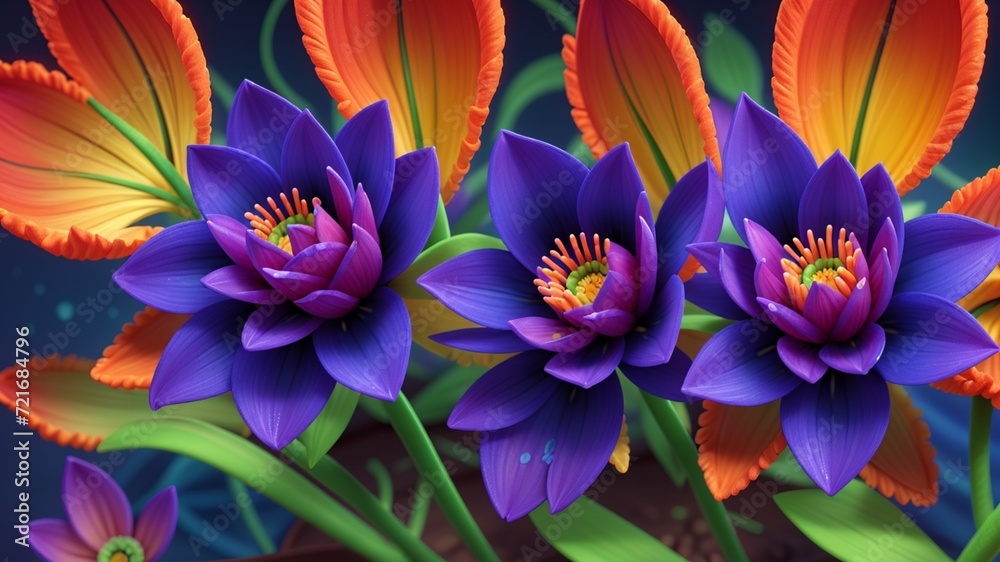 Fototapeta premium Colorful dahlia glowing flower floral Clipart, high quality resolution, beautiful flowers, 3d design.